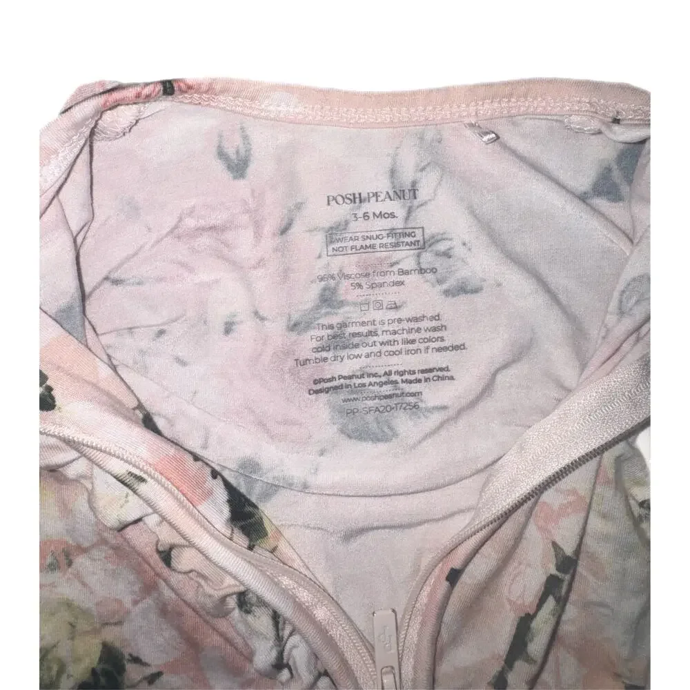 Posh Peanut Vintage Rose Floral Bamboo Baby Ruffle Footie Sleeper (3-6M)